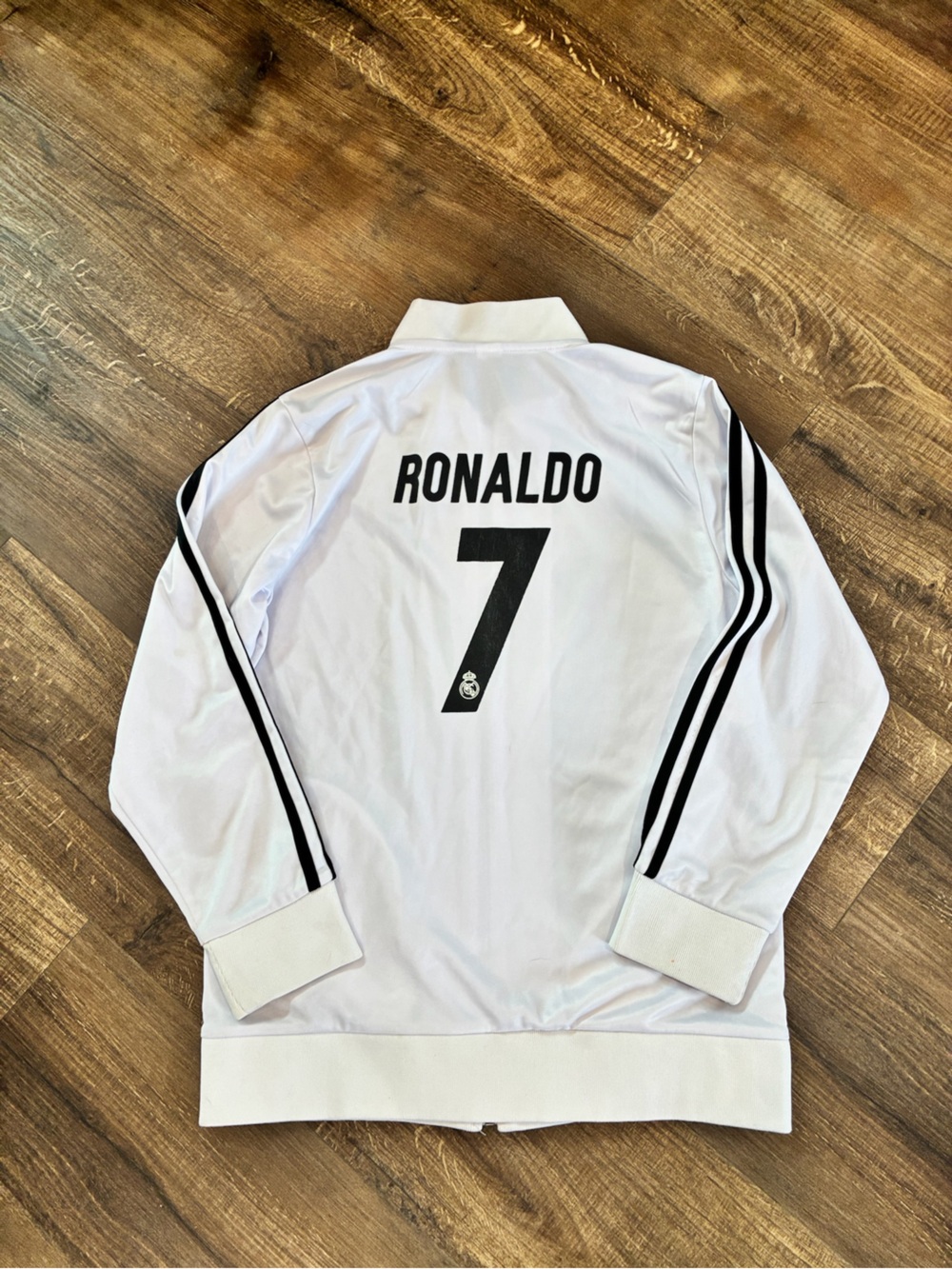 Kids White Real Madrid Ronaldo Track Jacket with Black Trim